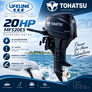 Tohatsu 20 HP MFS20ES Outboard | 15″ Shaft | Manual Start | Manual Tilt